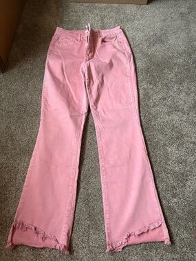 CHARLIE B Pink Wide-Leg Jeans with Frayed Hem